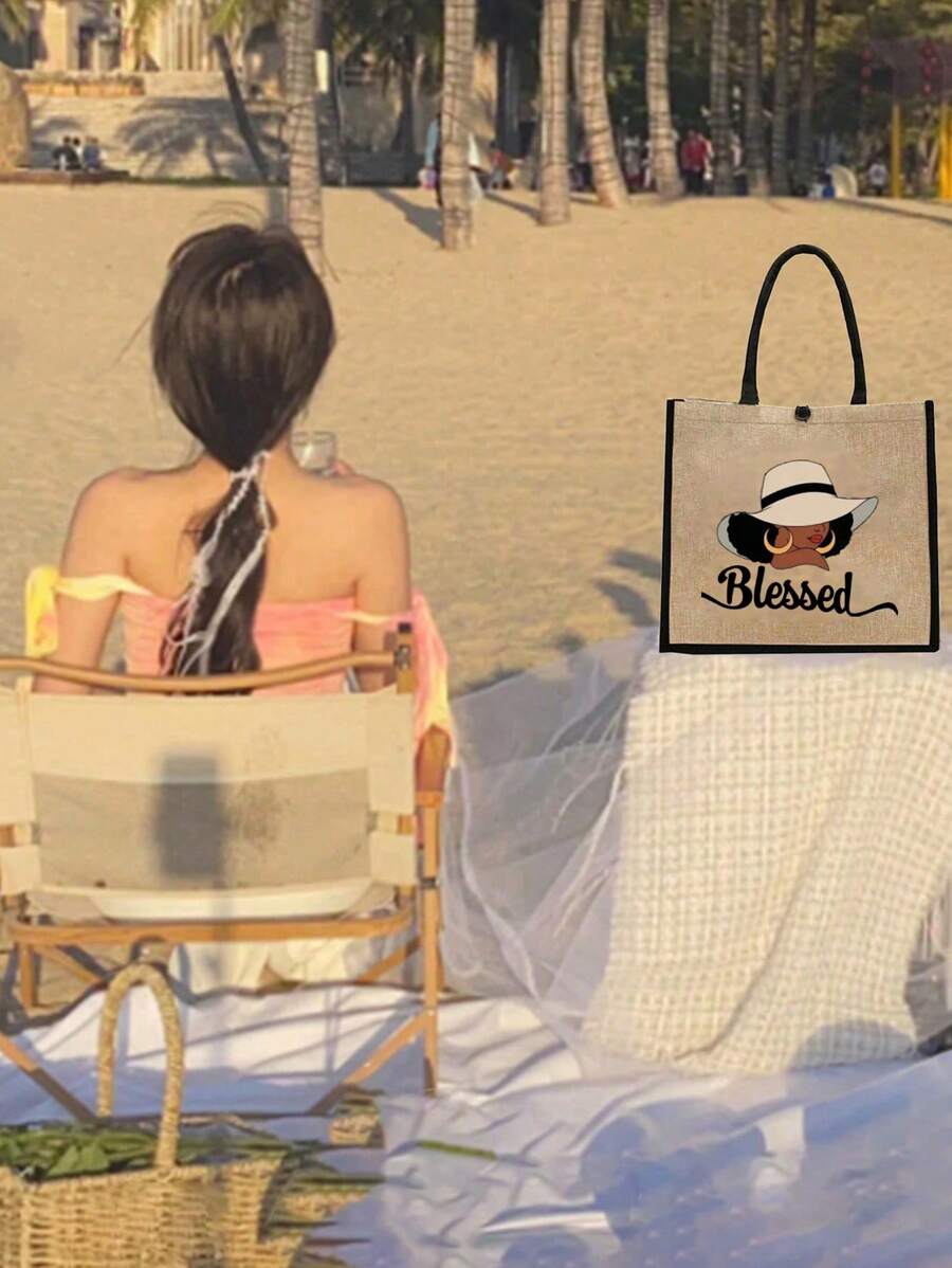 Queen Cartoon Character Printed Tote Bag Set – “Blessing” Letter Design