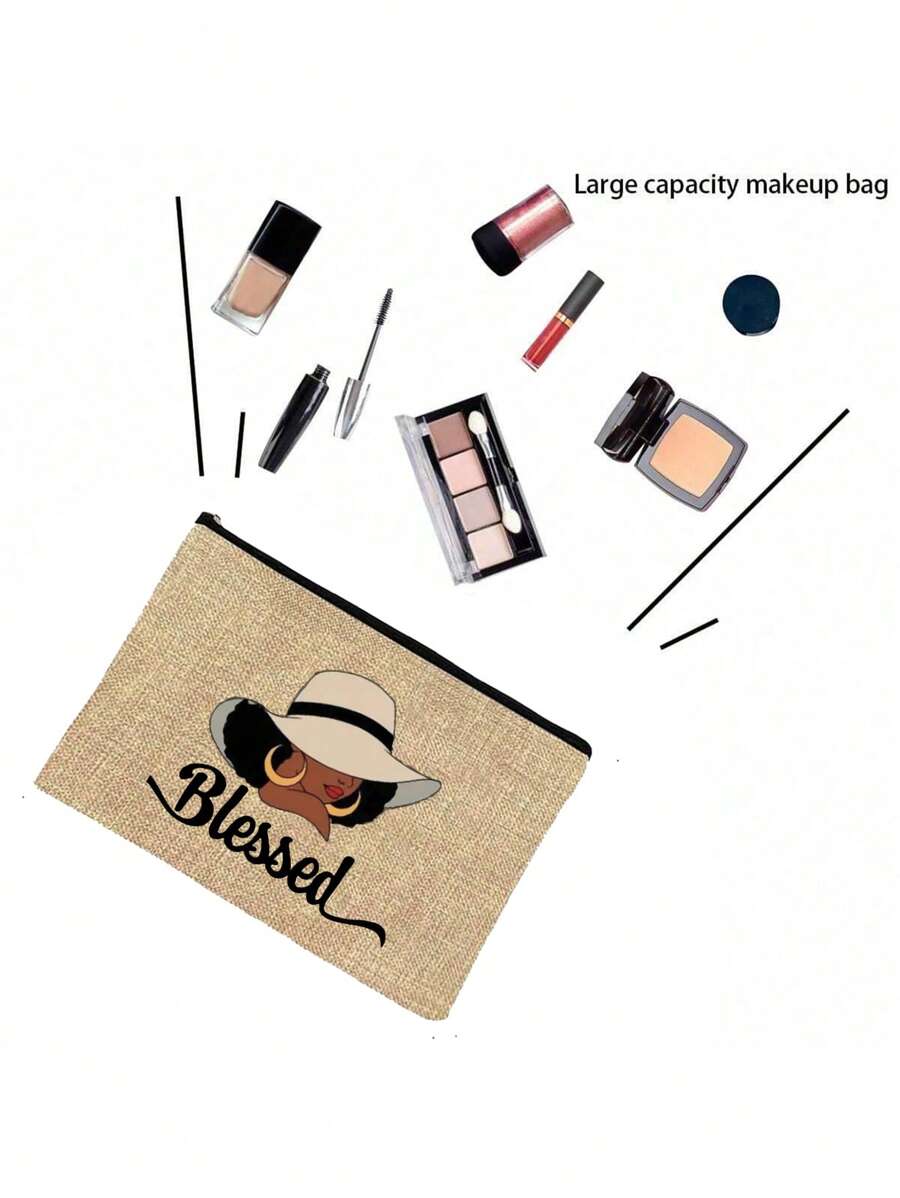 Queen Cartoon Character Printed Tote Bag Set – “Blessing” Letter Design