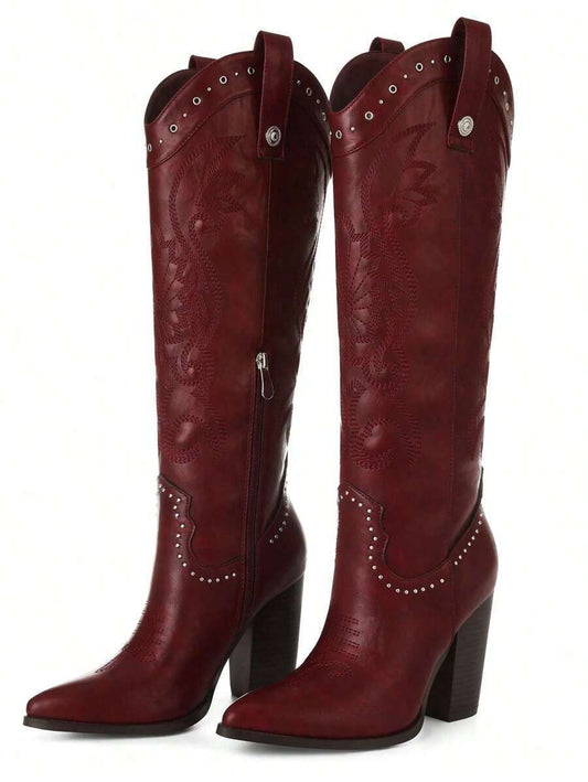 Vintage Women's Knee-High Western Boots – Red