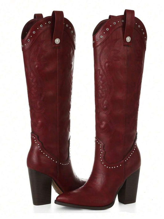 Vintage Women's Knee-High Western Boots – Red