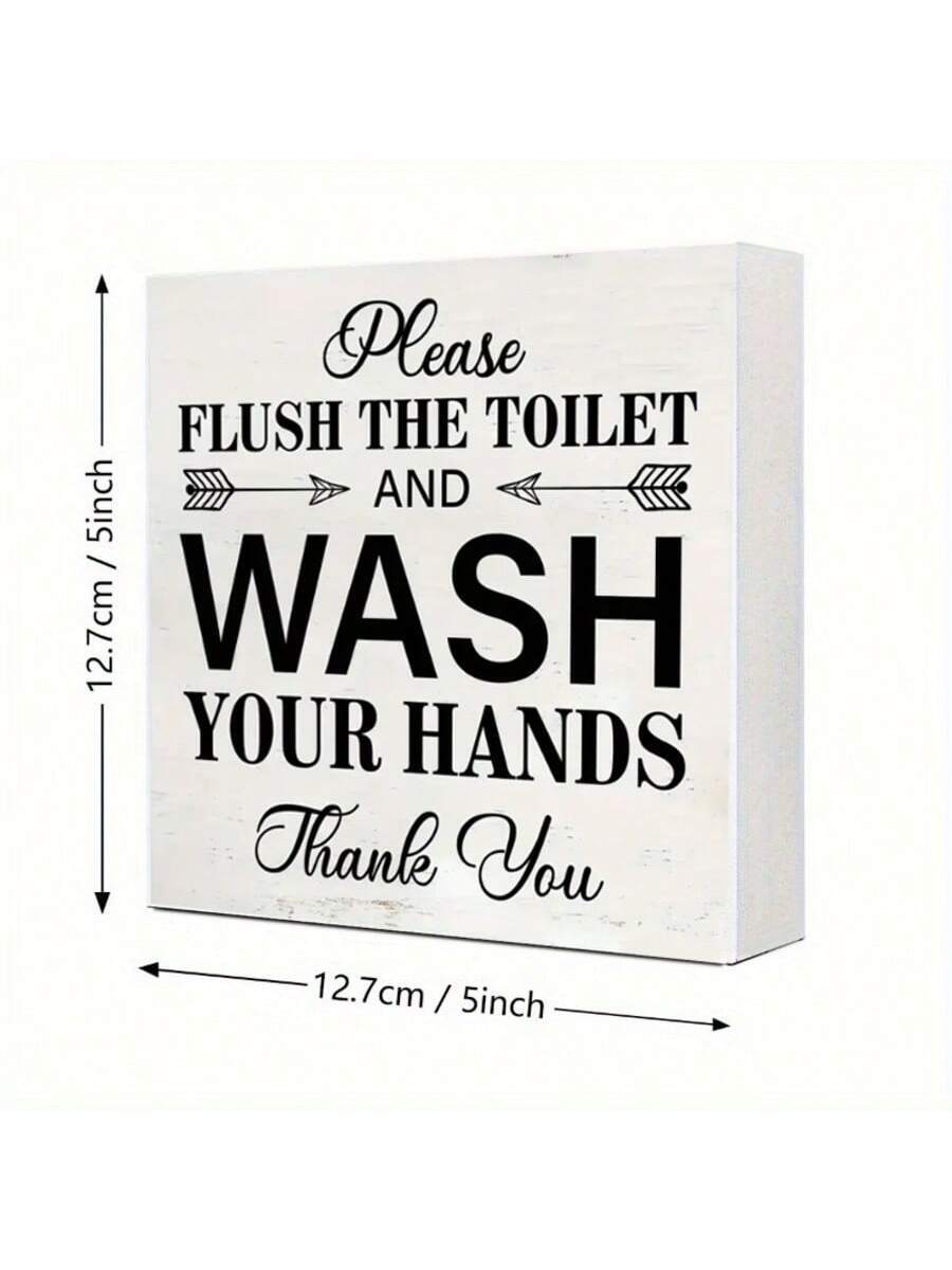 Bathroom Hand Washing Wooden Box Sign – 1pc/2pcs | Rustic Desktop Décor