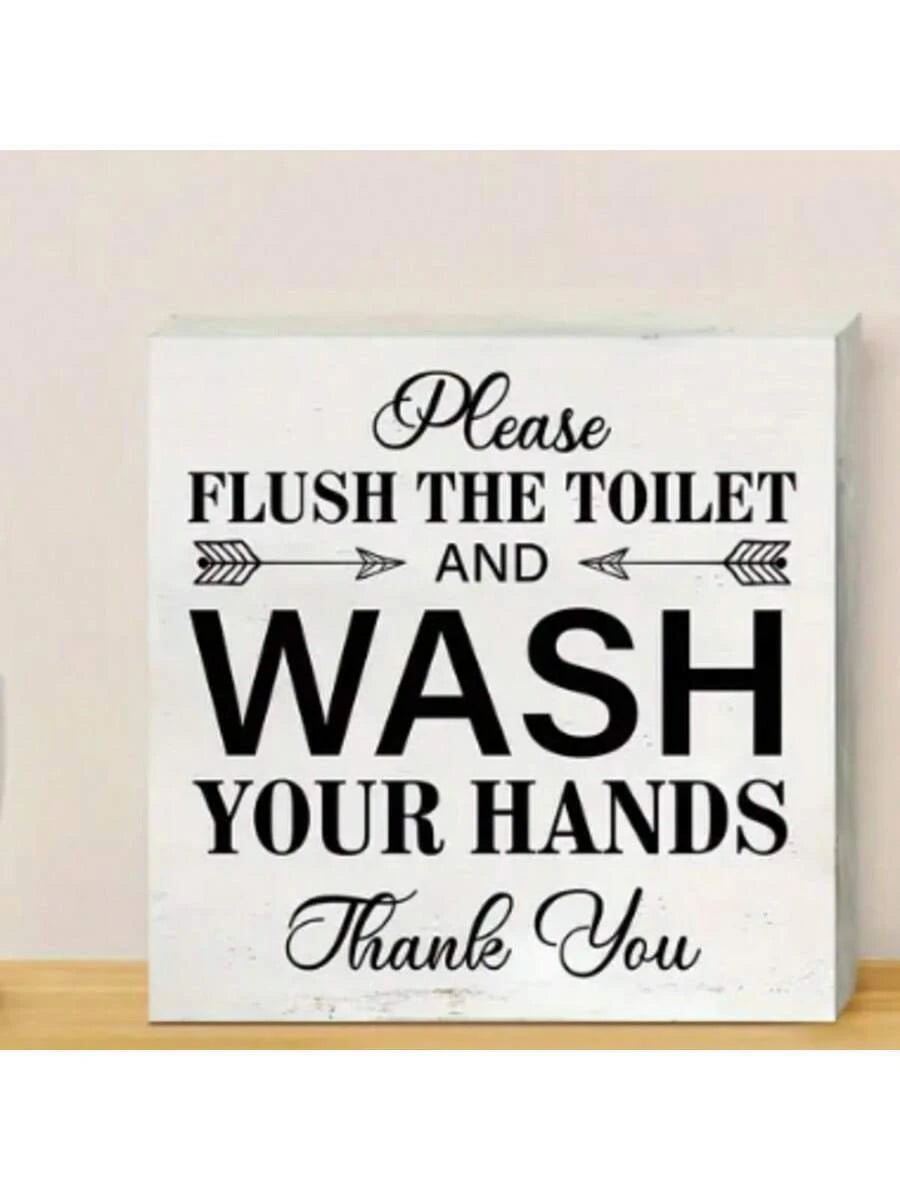 Bathroom Hand Washing Wooden Box Sign – 1pc/2pcs | Rustic Desktop Décor