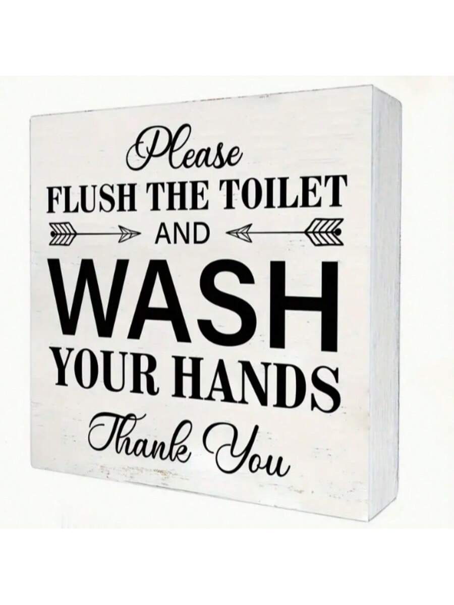 Bathroom Hand Washing Wooden Box Sign – 1pc/2pcs | Rustic Desktop Décor