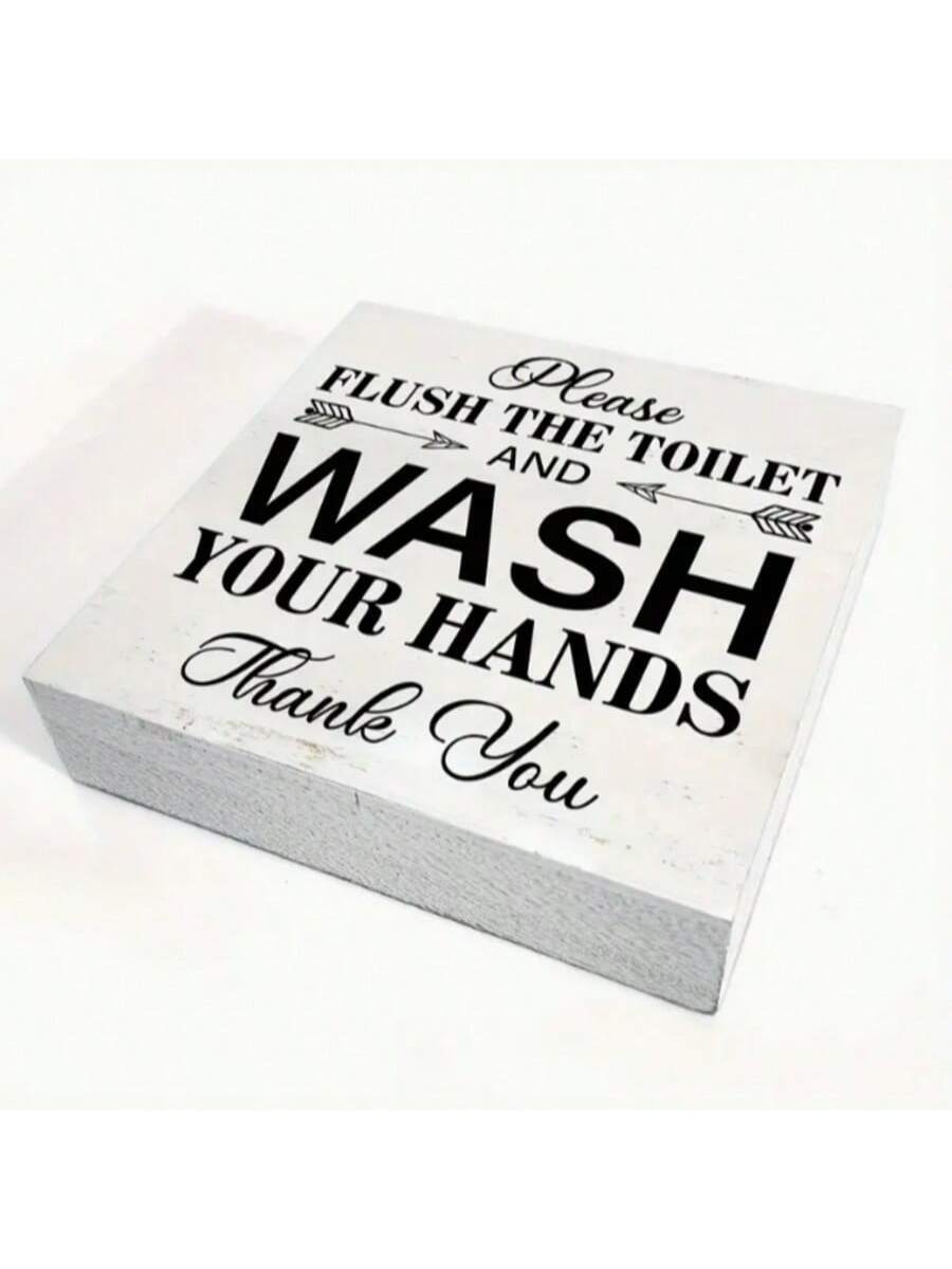 Bathroom Hand Washing Wooden Box Sign – 1pc/2pcs | Rustic Desktop Décor