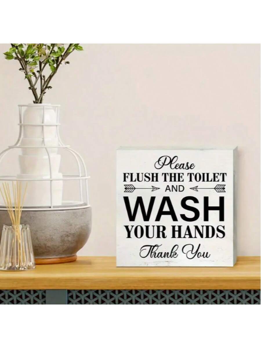 Bathroom Hand Washing Wooden Box Sign – 1pc/2pcs | Rustic Desktop Décor
