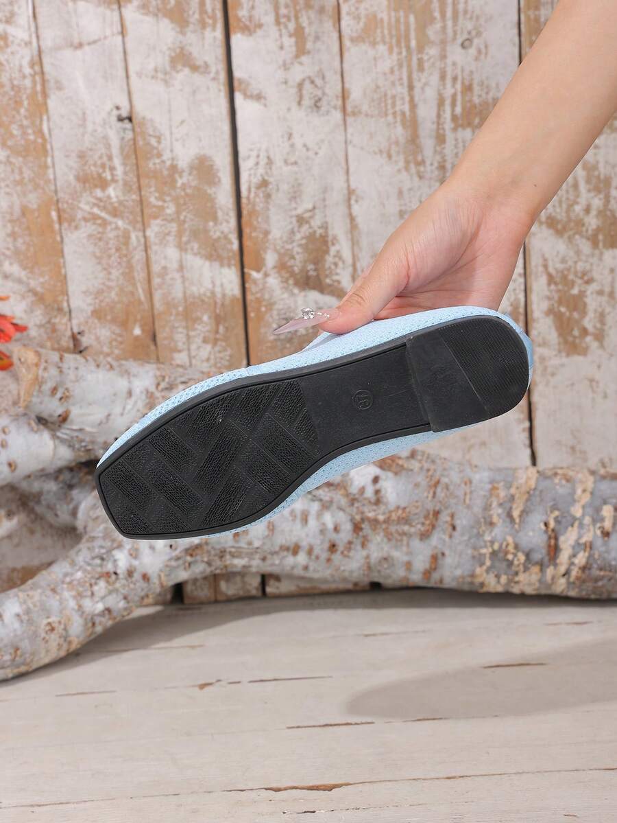 Women's Knitted Flat Loafers, Comfortable Square Toe Dolly Shoes, Breathable Mother Shoes For Spring/Autumn