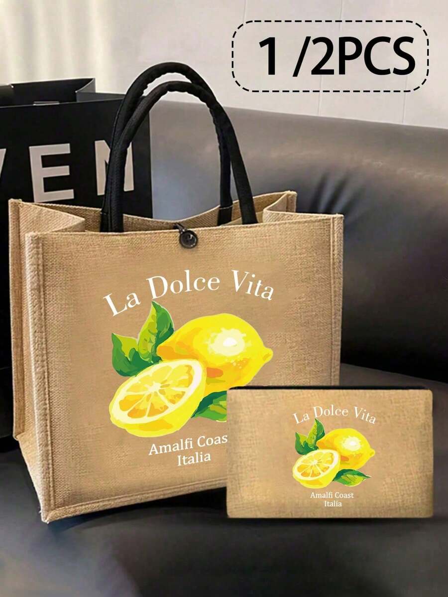 Queen Cartoon Character Printed Tote Bag Set – “Blessing” Letter Design