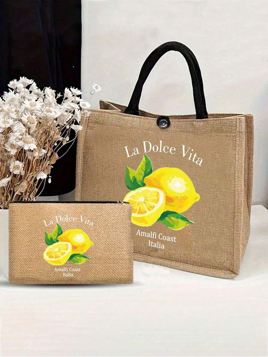 Queen Cartoon Character Printed Tote Bag Set – “Blessing” Letter Design