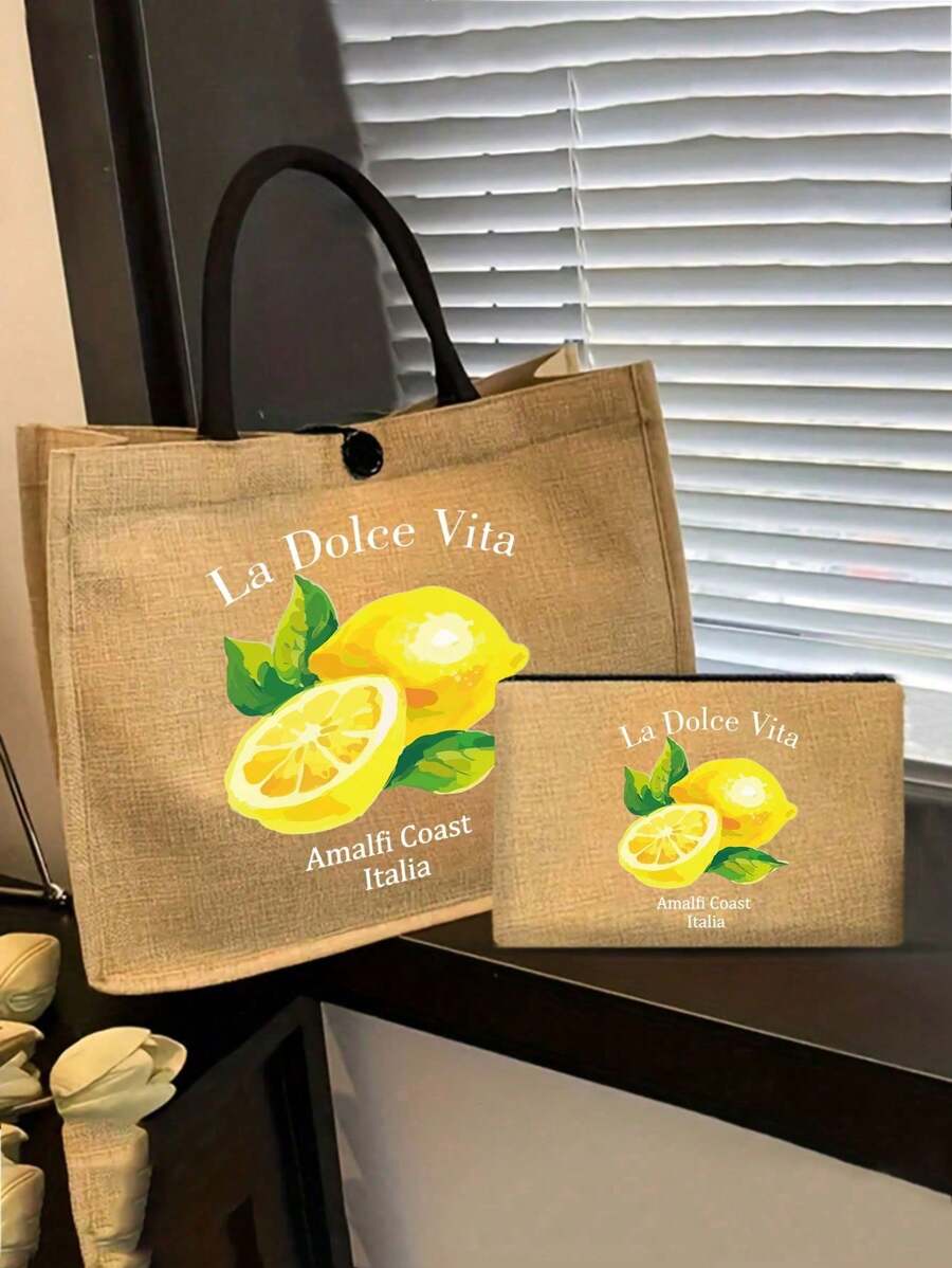 Queen Cartoon Character Printed Tote Bag Set – “Blessing” Letter Design