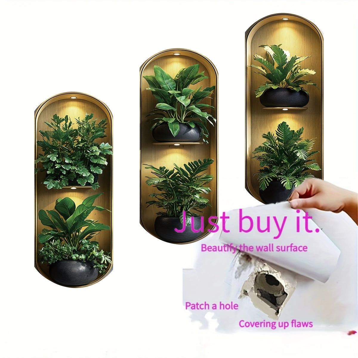 Pack of 3 Realistic Arched Plant Wall Decals – Green Foliage Window Decor Stickers