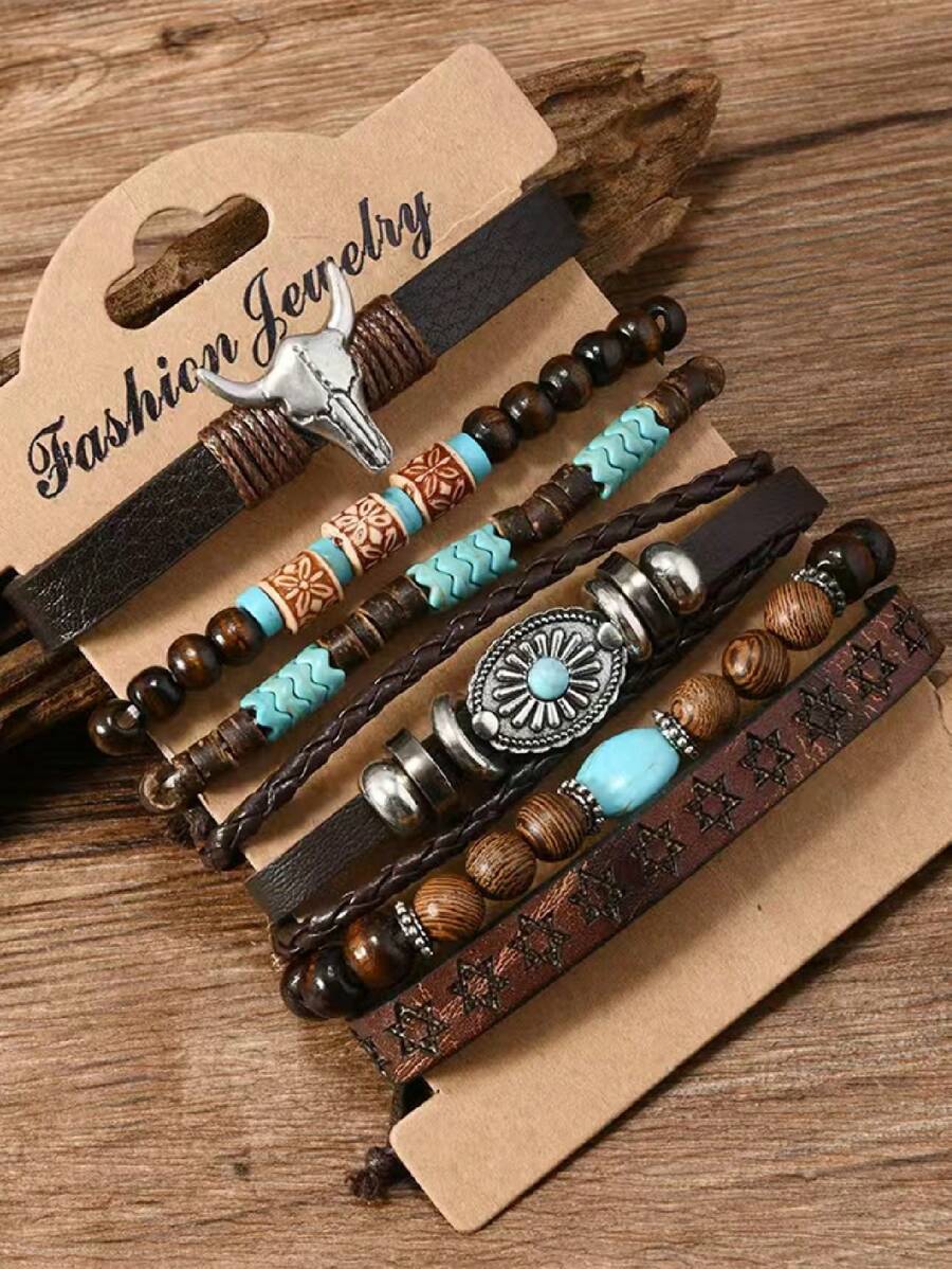 6pcs/Set Retro Western Cowboy Style Beaded Bracelets