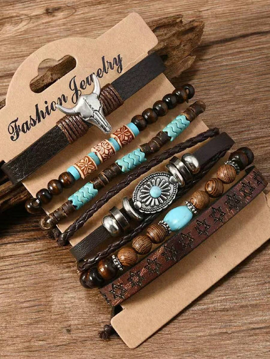 6pcs/Set Retro Western Cowboy Style Beaded Bracelets