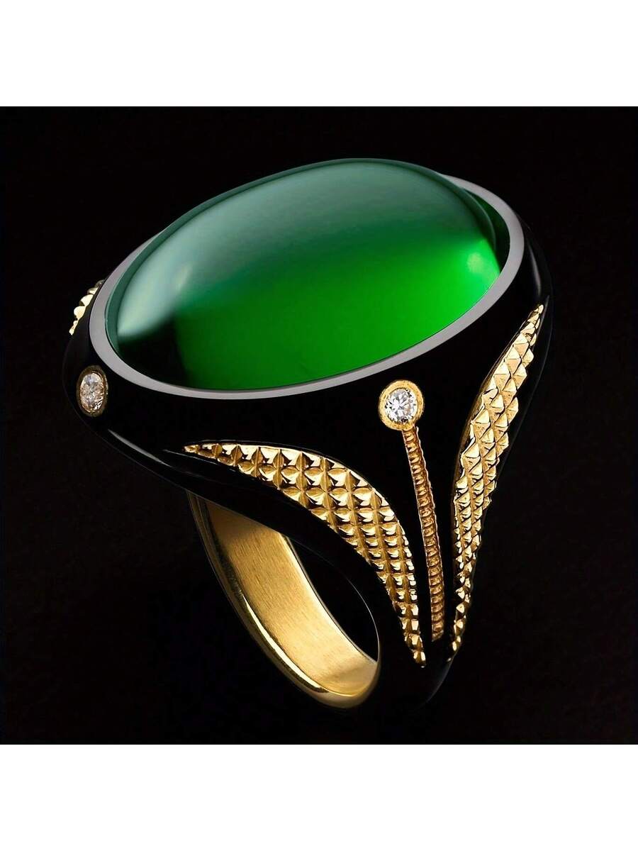 Vintage Men’s Copper Ring with Black Oval Artificial Diamond