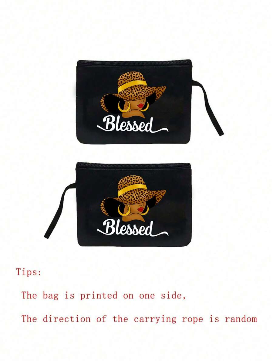 Queen Cartoon Character Printed Tote Bag Set – “Blessing” Letter Design