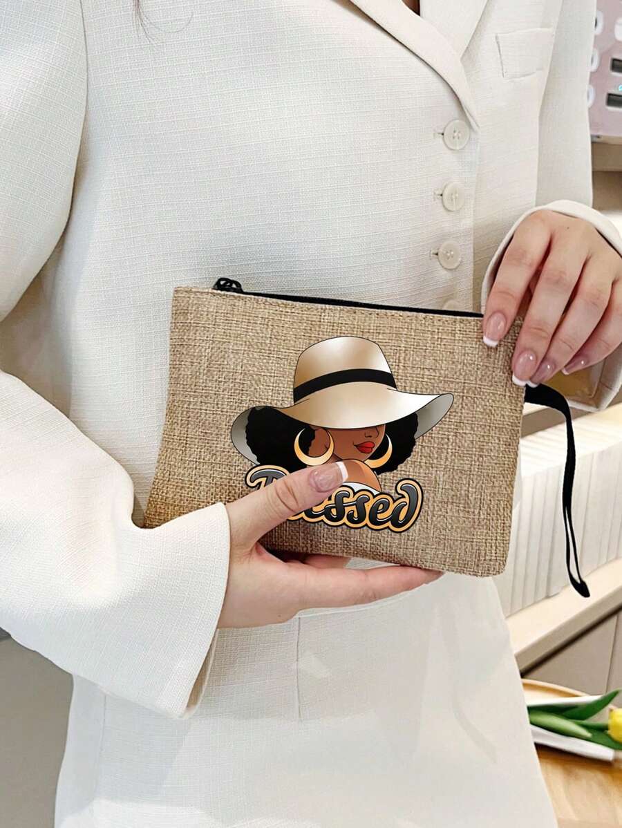 Queen Cartoon Character Printed Tote Bag Set – “Blessing” Letter Design