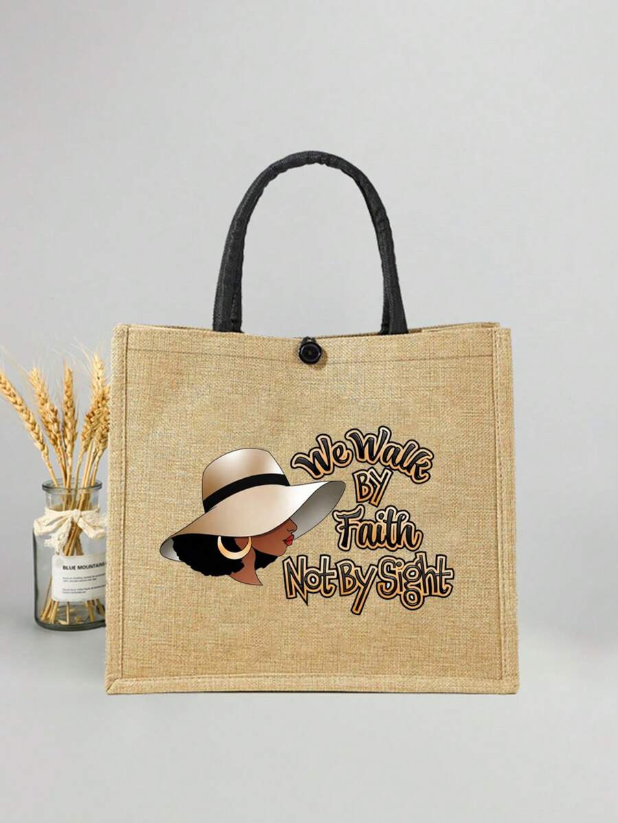 Queen Cartoon Character Printed Tote Bag Set – “Blessing” Letter Design