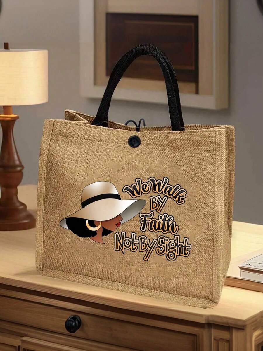 Queen Cartoon Character Printed Tote Bag Set – “Blessing” Letter Design