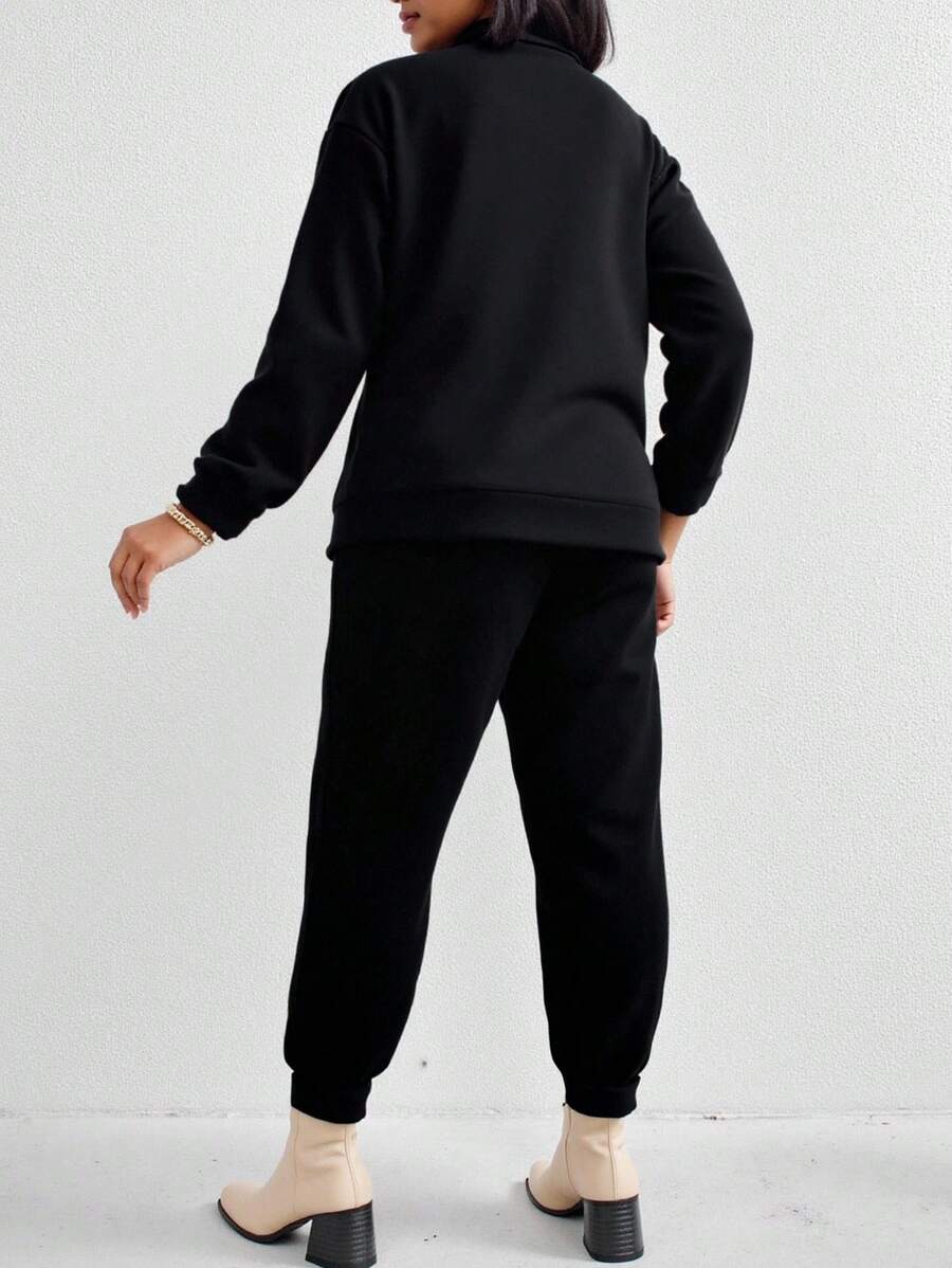 DrmWander Plus Size Letter Print Sweatshirt & Sweatpants Set