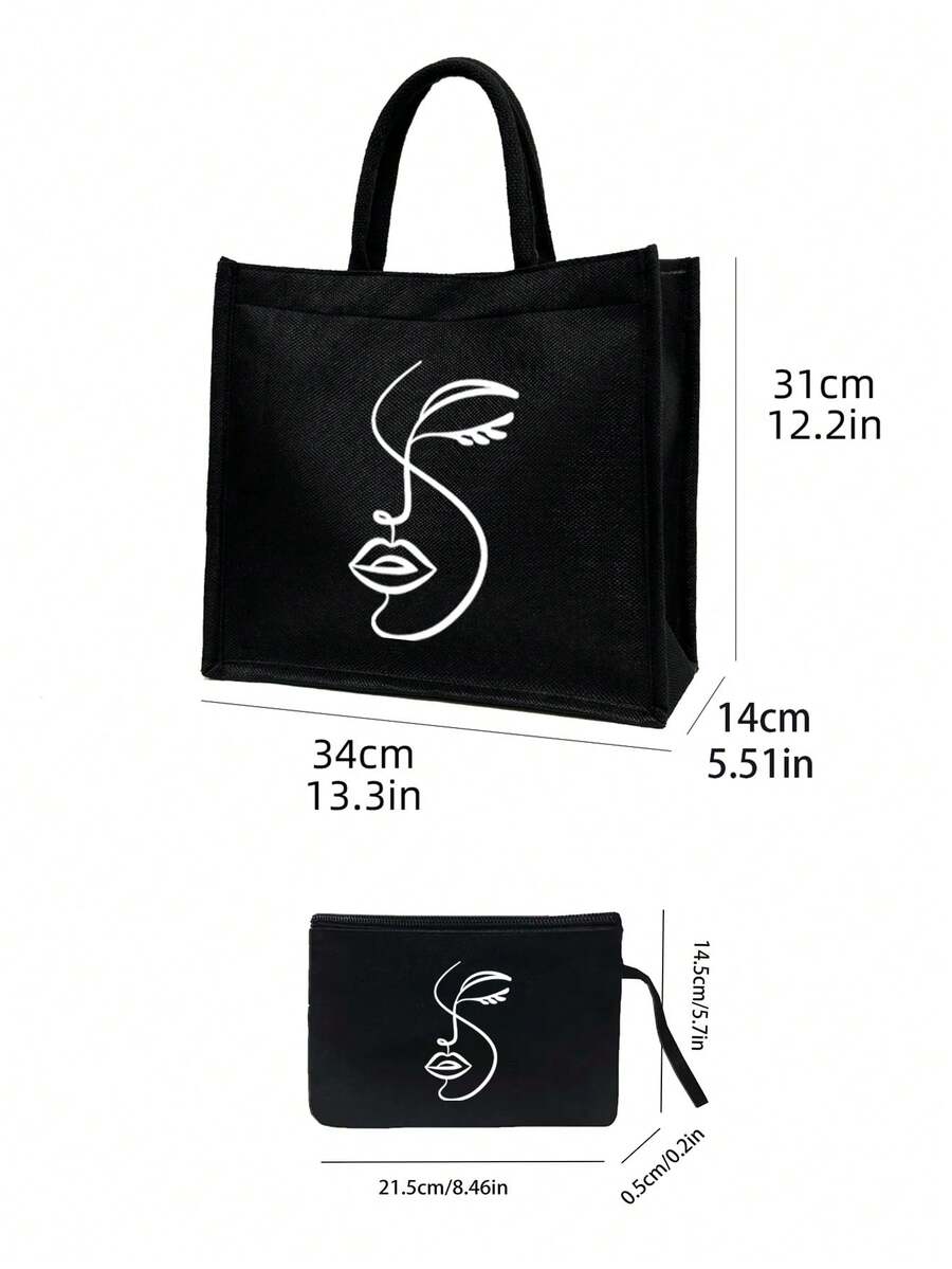 Queen Cartoon Character Printed Tote Bag Set – “Blessing” Letter Design