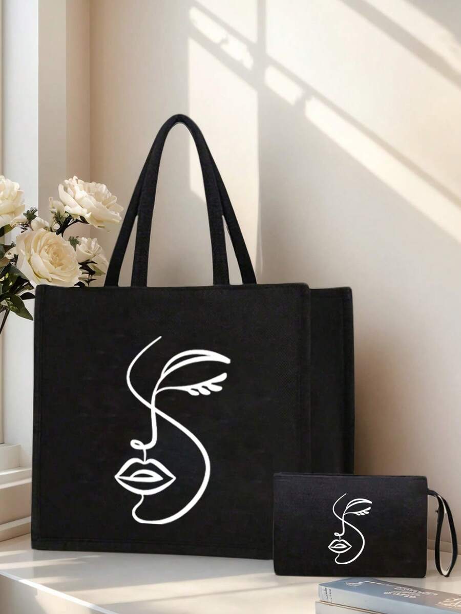 Queen Cartoon Character Printed Tote Bag Set – “Blessing” Letter Design