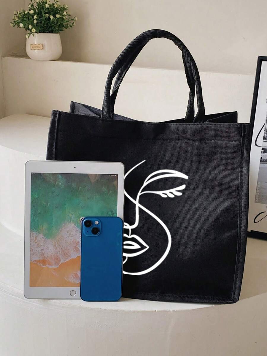 Queen Cartoon Character Printed Tote Bag Set – “Blessing” Letter Design