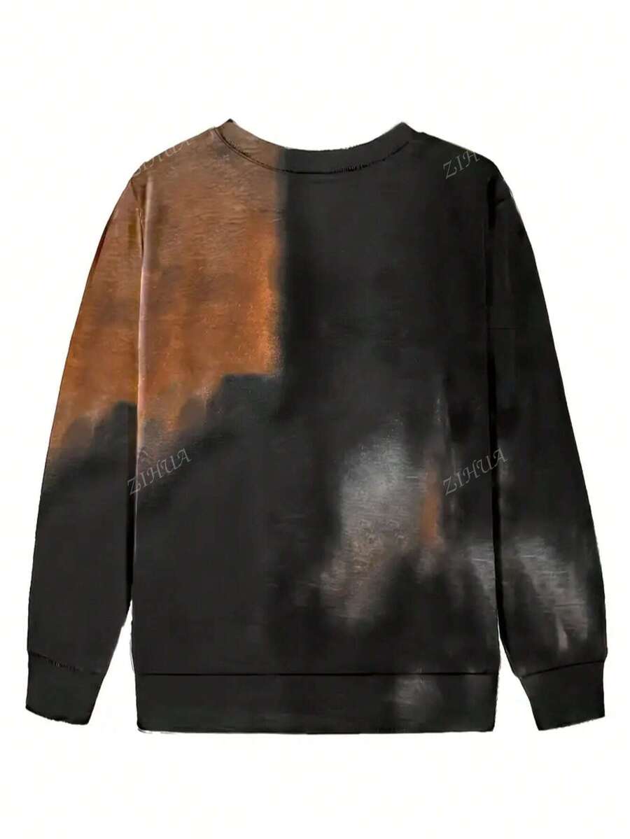 Plus Size English Text Ombre Print Crew Neck Sweatshirt