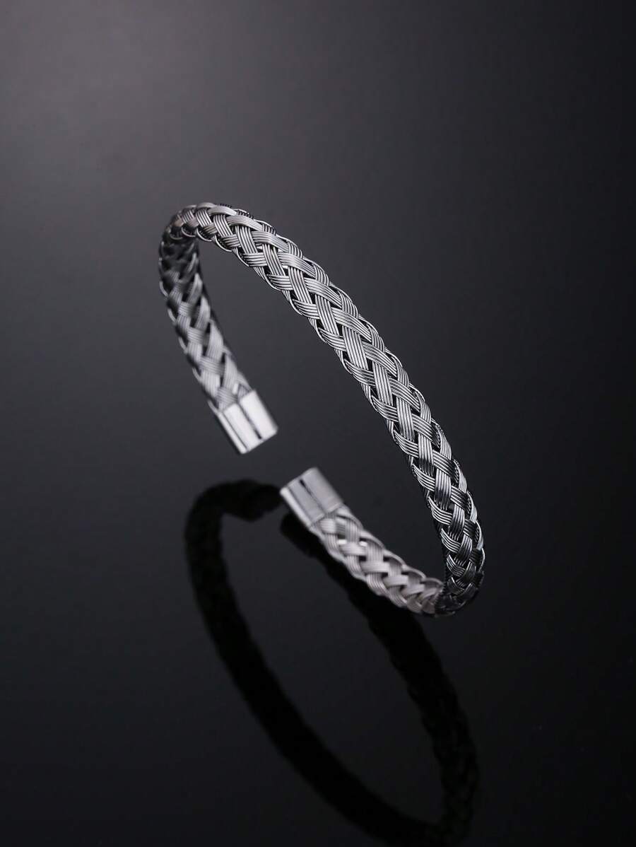 3pcs/Set Men's Luxury Versatile Roman Numeral Stainless Steel Braided Adjustable Bracelet