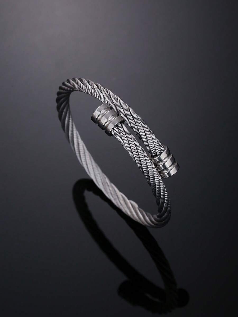 3pcs/Set Men's Luxury Versatile Roman Numeral Stainless Steel Braided Adjustable Bracelet