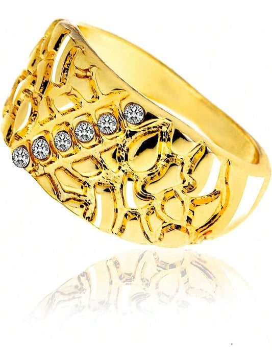 Block nugget ring 14k gold plated yellow gold pinky ring for men or Women Fashion - Size 7