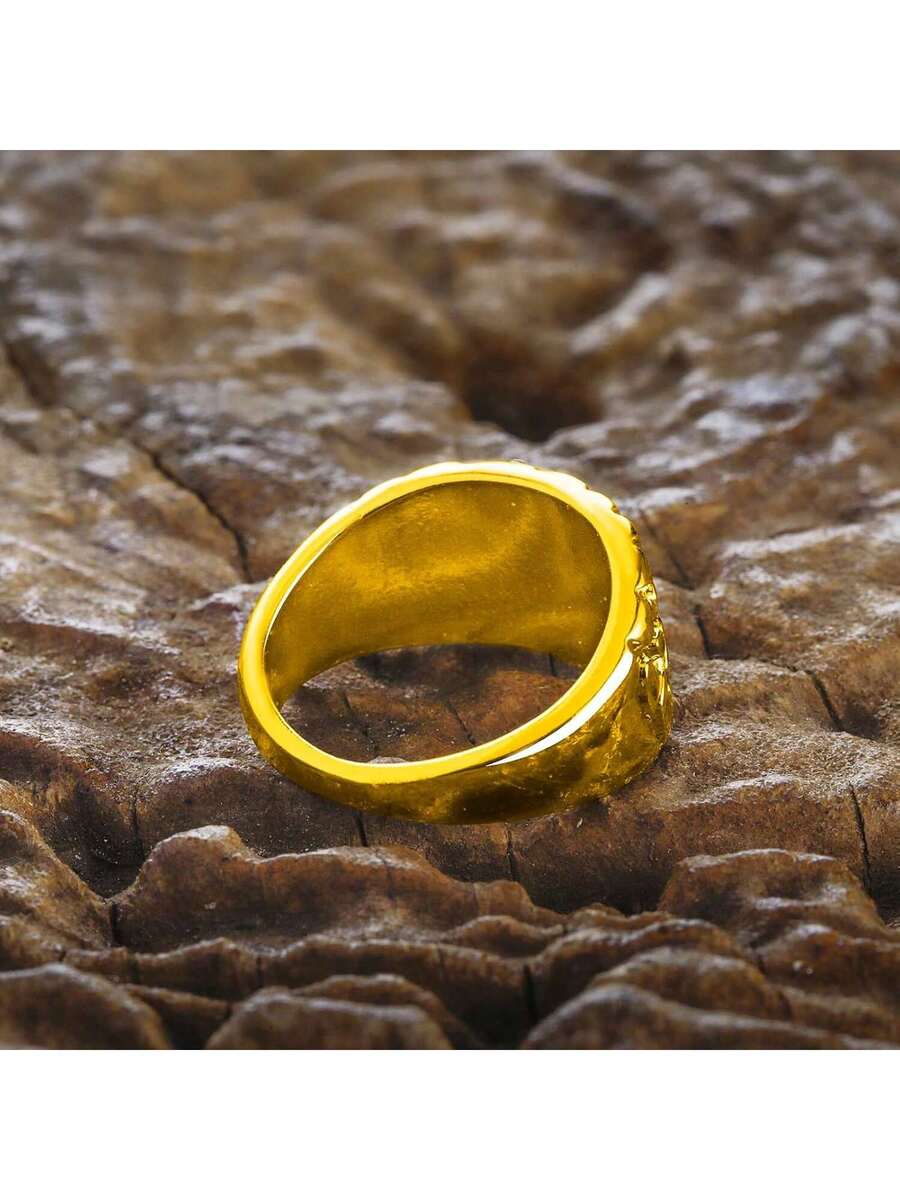 Block nugget ring 14k gold plated yellow gold pinky ring for men or Women Fashion - Size 7