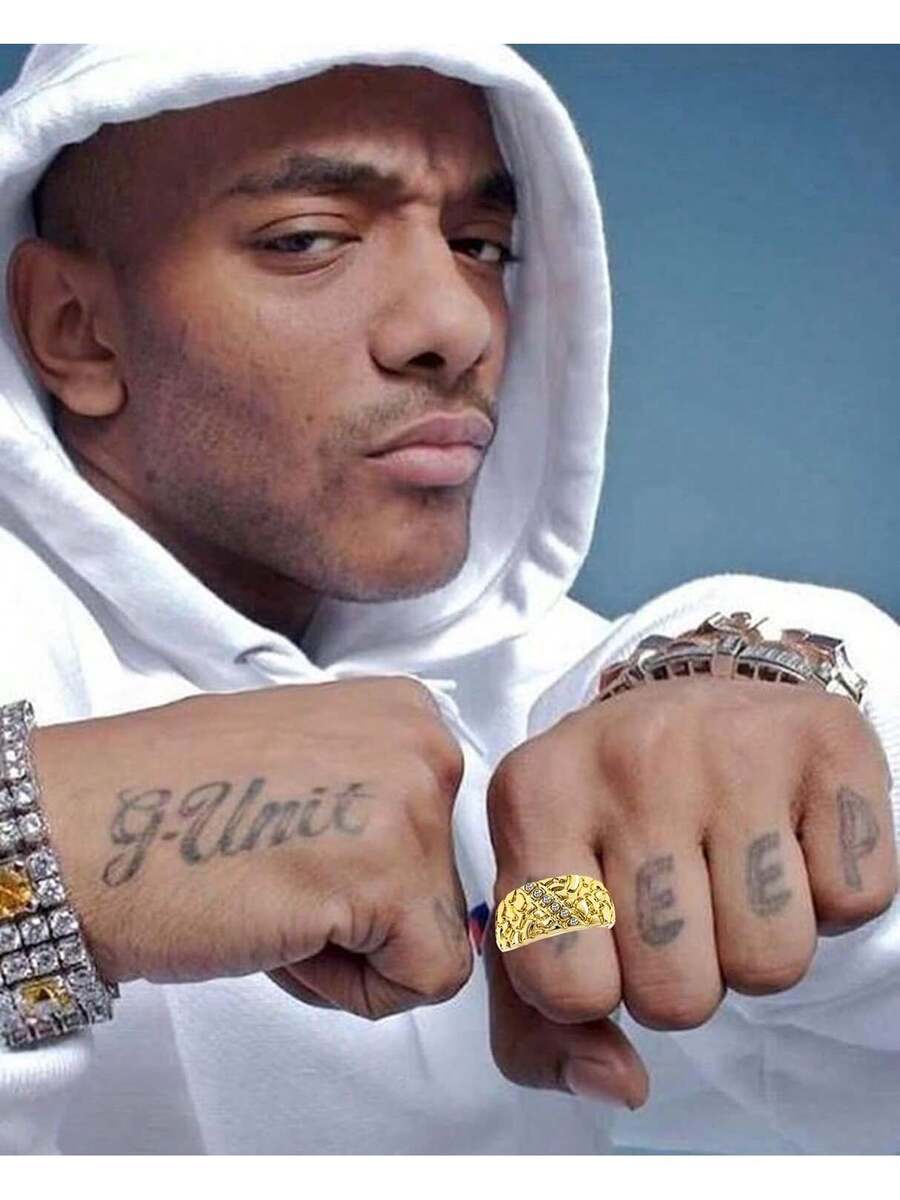 Block nugget ring 14k gold plated yellow gold pinky ring for men or Women Fashion - Size 7