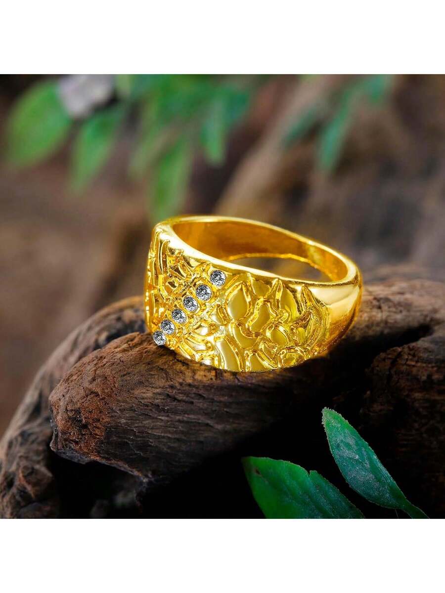 Block nugget ring 14k gold plated yellow gold pinky ring for men or Women Fashion - Size 7