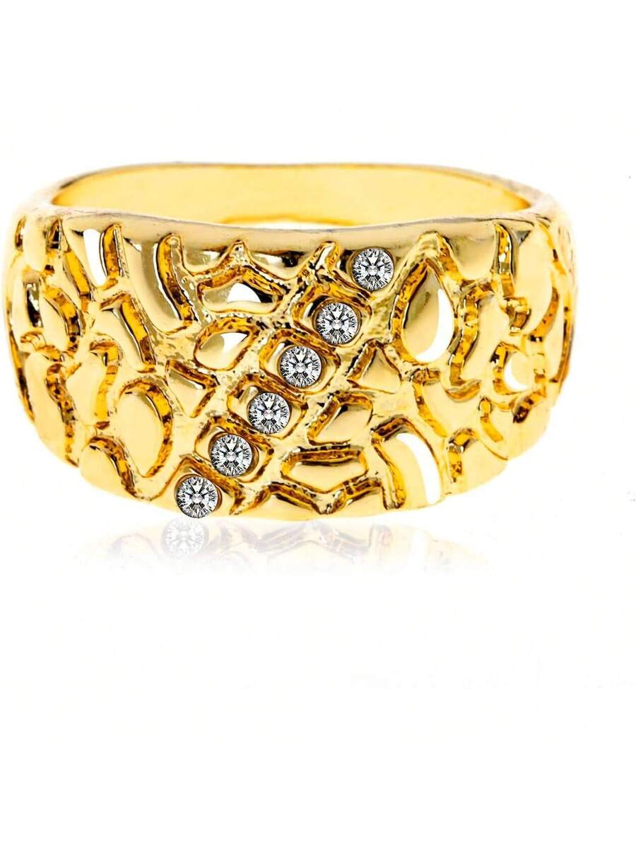 Block nugget ring 14k gold plated yellow gold pinky ring for men or Women Fashion - Size 7