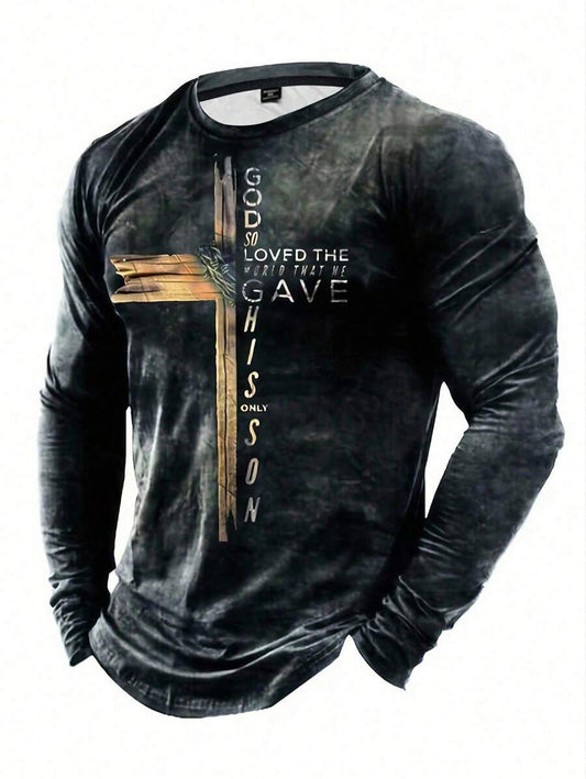 Manfinity LEGND Men Cross & Slogan Graphic Print Long Sleeve T-Shirt