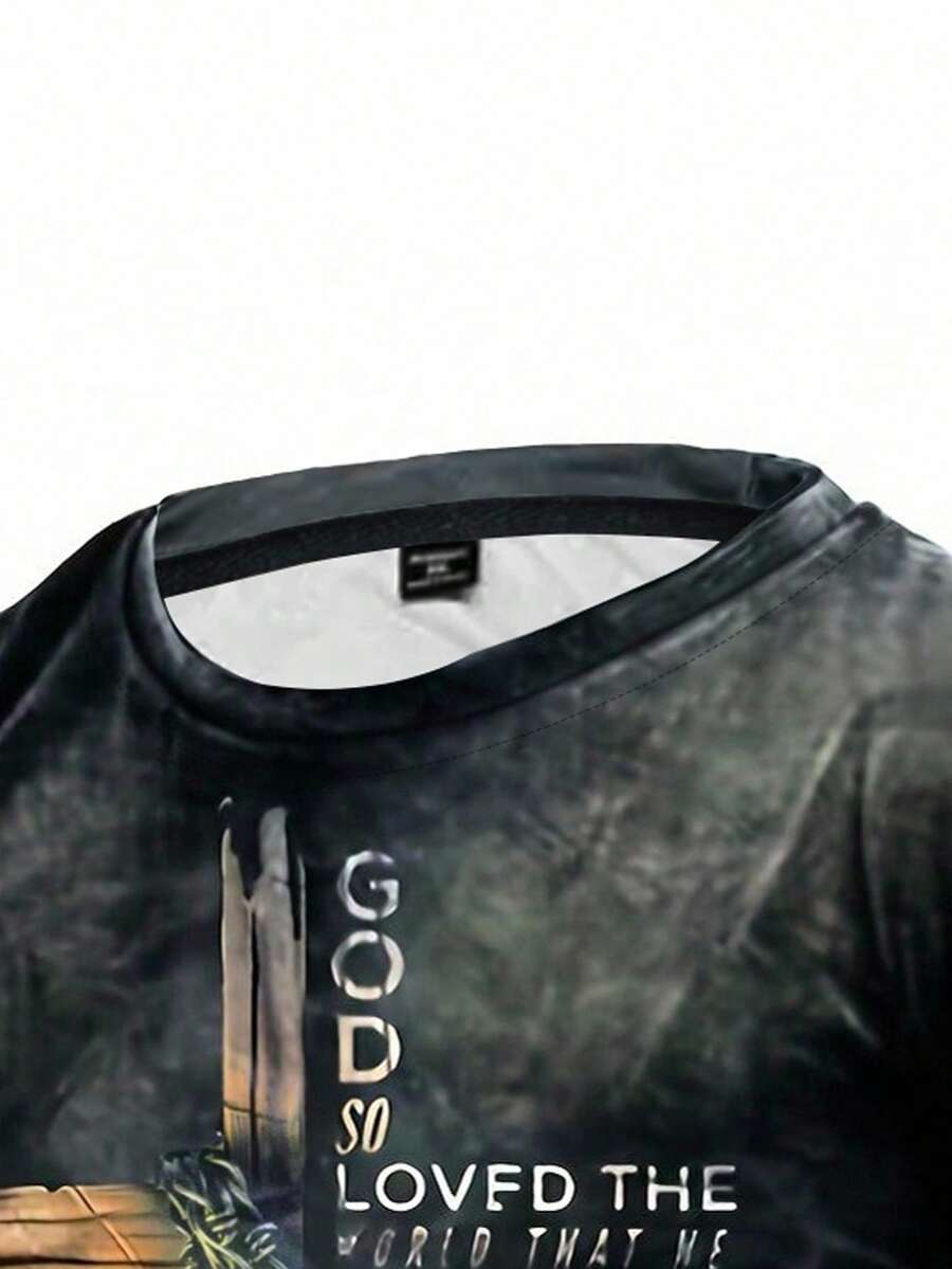 Manfinity LEGND Men Cross & Slogan Graphic Print Long Sleeve T-Shirt