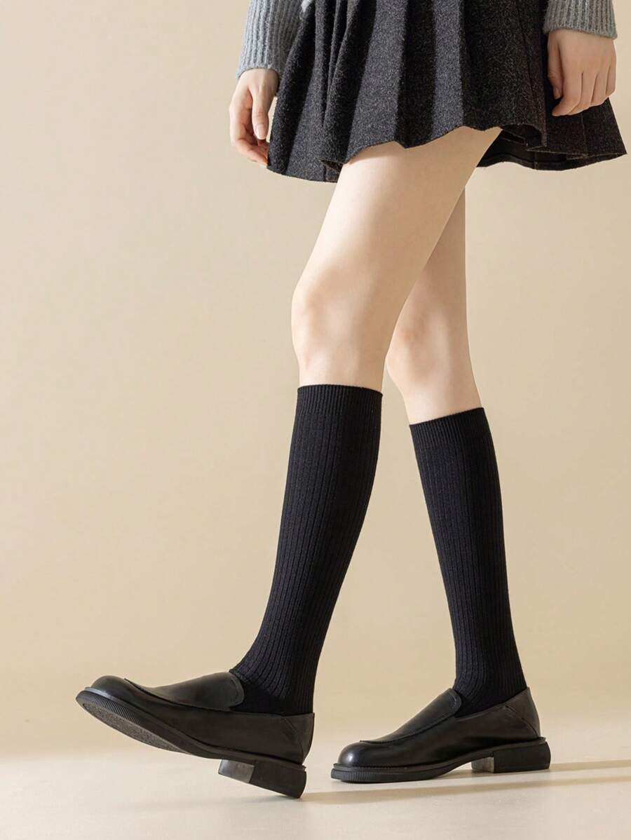 6 Pairs Women’s Plain Color Thigh-High Socks – Minimalist Japanese School Style