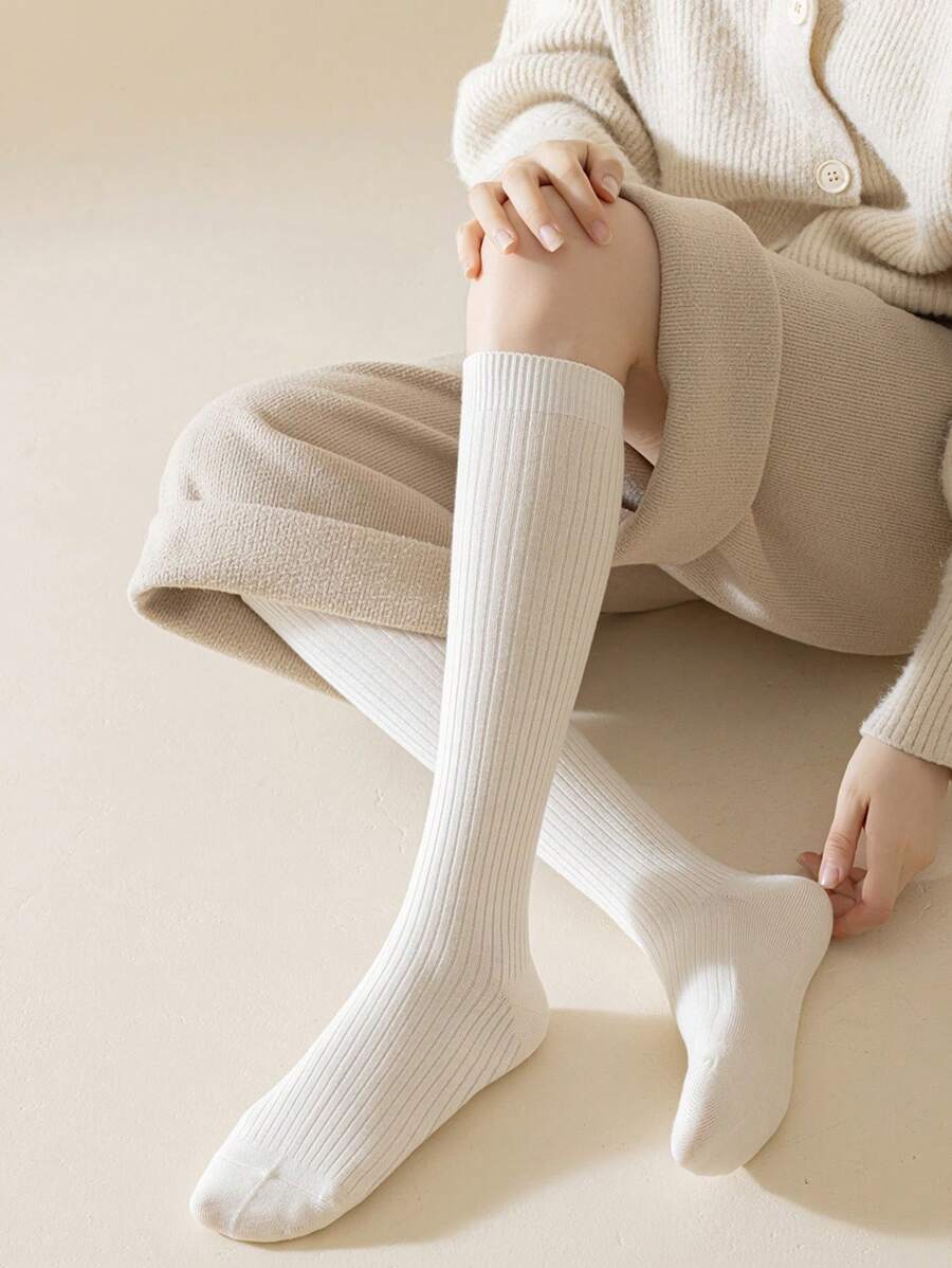 6 Pairs Women’s Plain Color Thigh-High Socks – Minimalist Japanese School Style