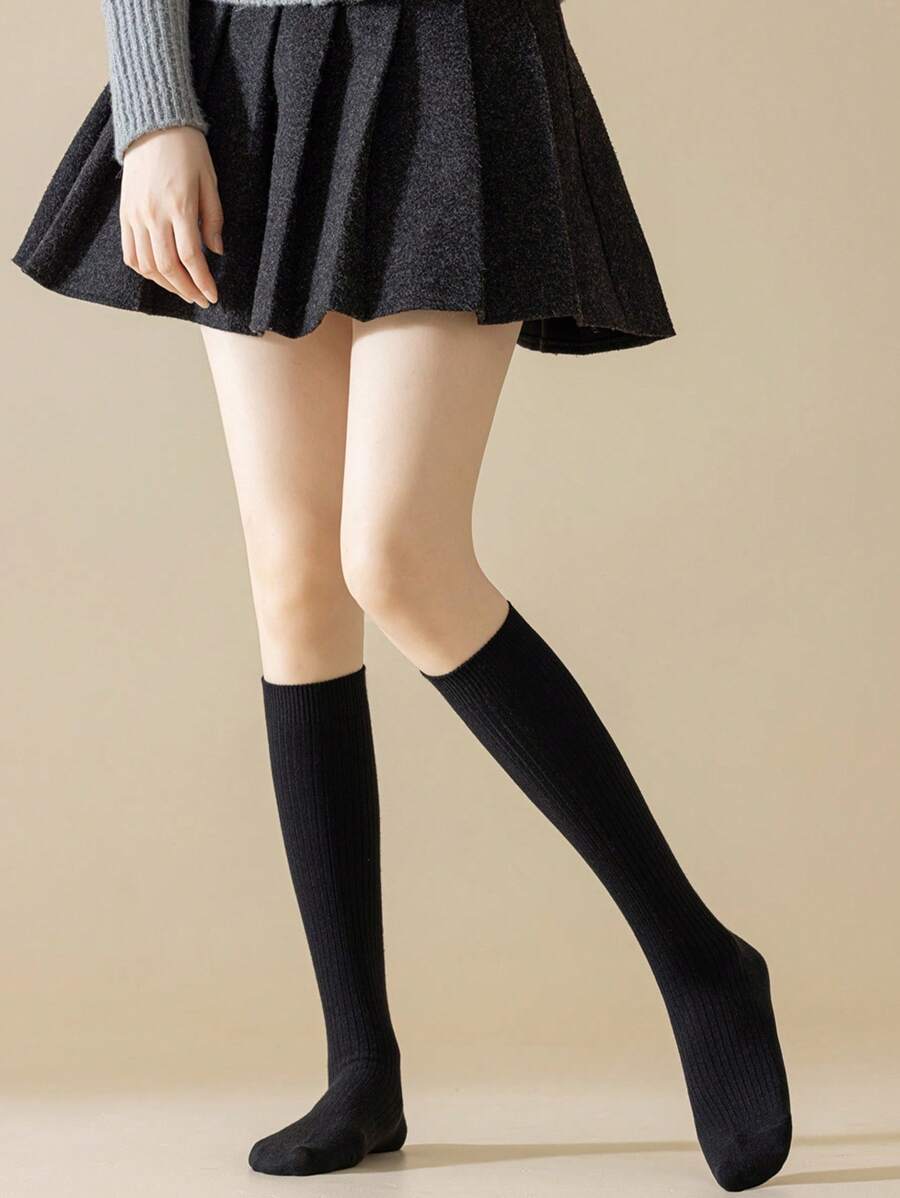 6 Pairs Women’s Plain Color Thigh-High Socks – Minimalist Japanese School Style