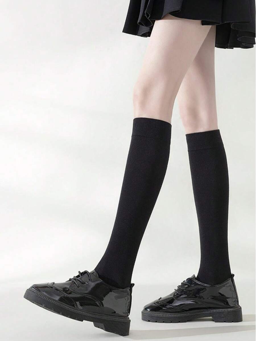 6 Pairs Women’s Plain Color Thigh-High Socks – Minimalist Japanese School Style