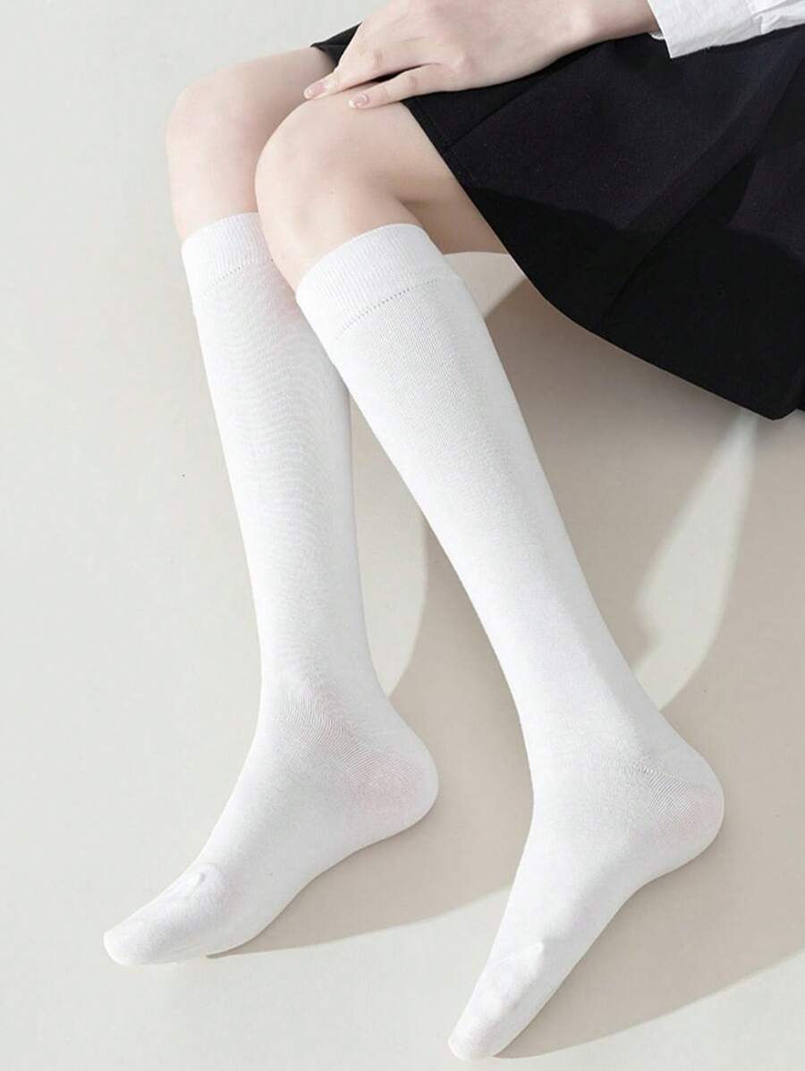 6 Pairs Women’s Plain Color Thigh-High Socks – Minimalist Japanese School Style