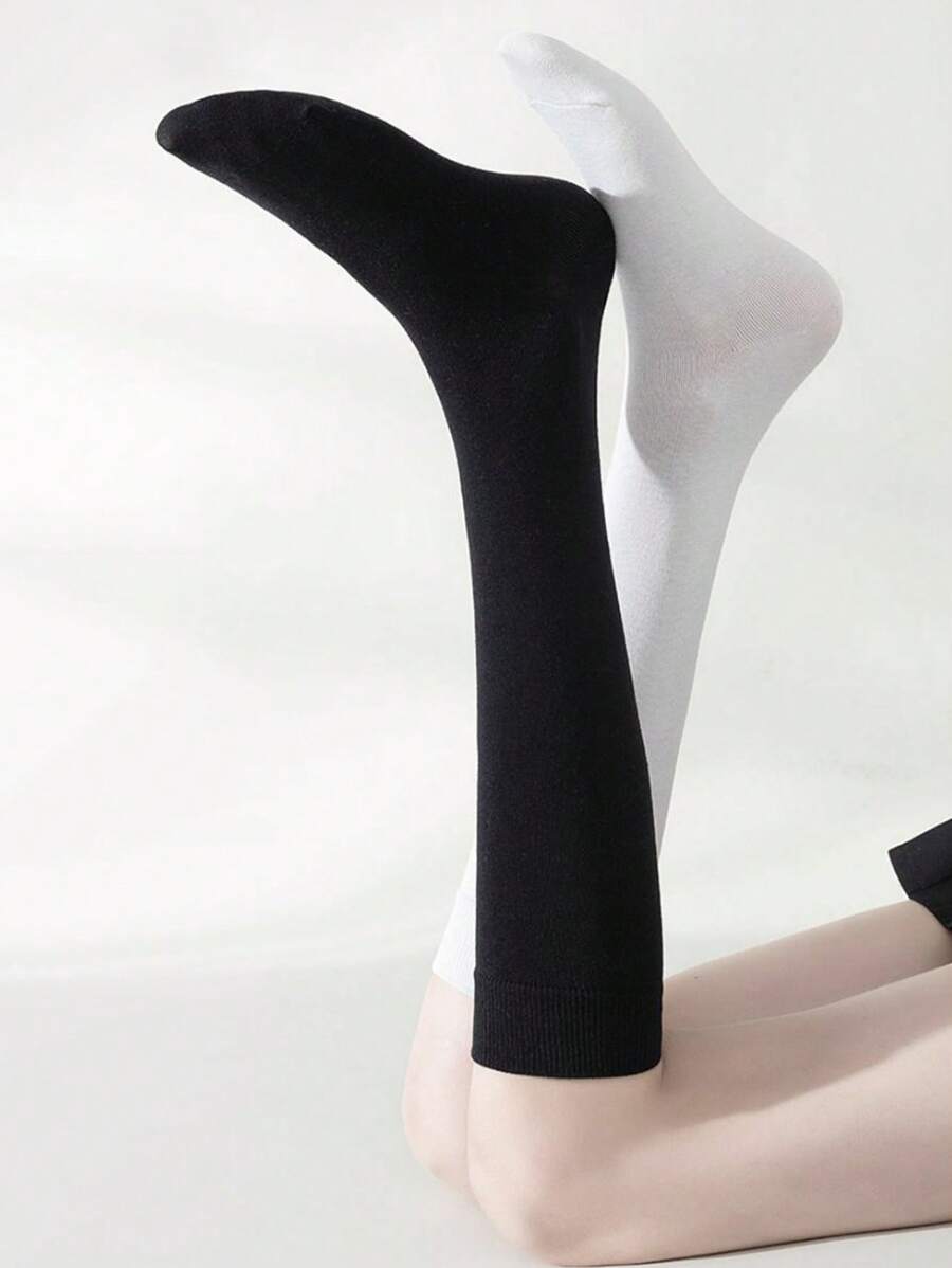 6 Pairs Women’s Plain Color Thigh-High Socks – Minimalist Japanese School Style