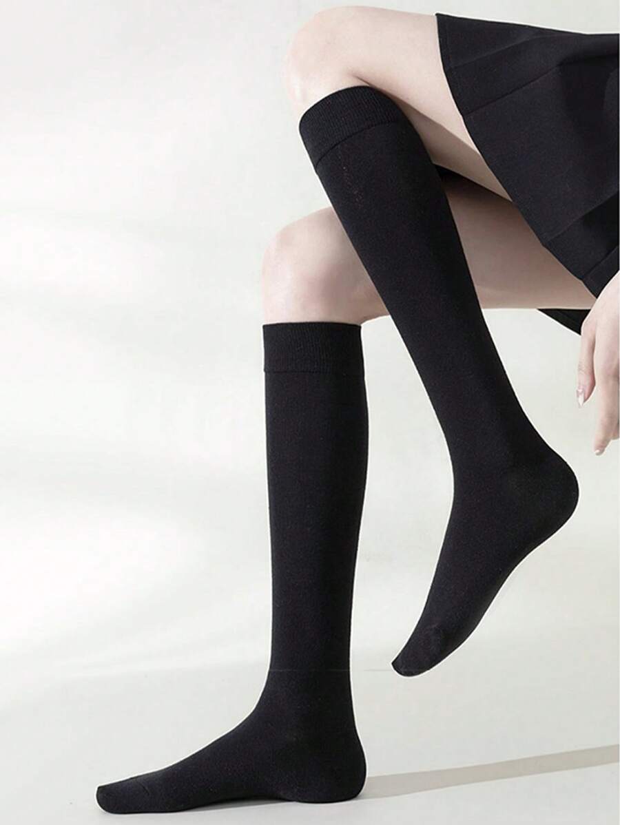 6 Pairs Women’s Plain Color Thigh-High Socks – Minimalist Japanese School Style