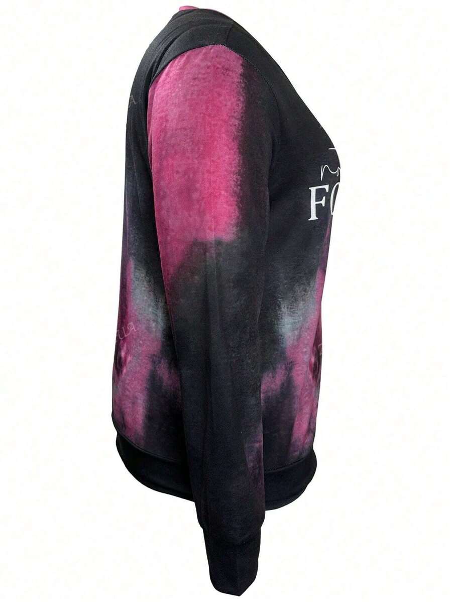 Plus Size English Text Ombre Print Crew Neck Sweatshirt