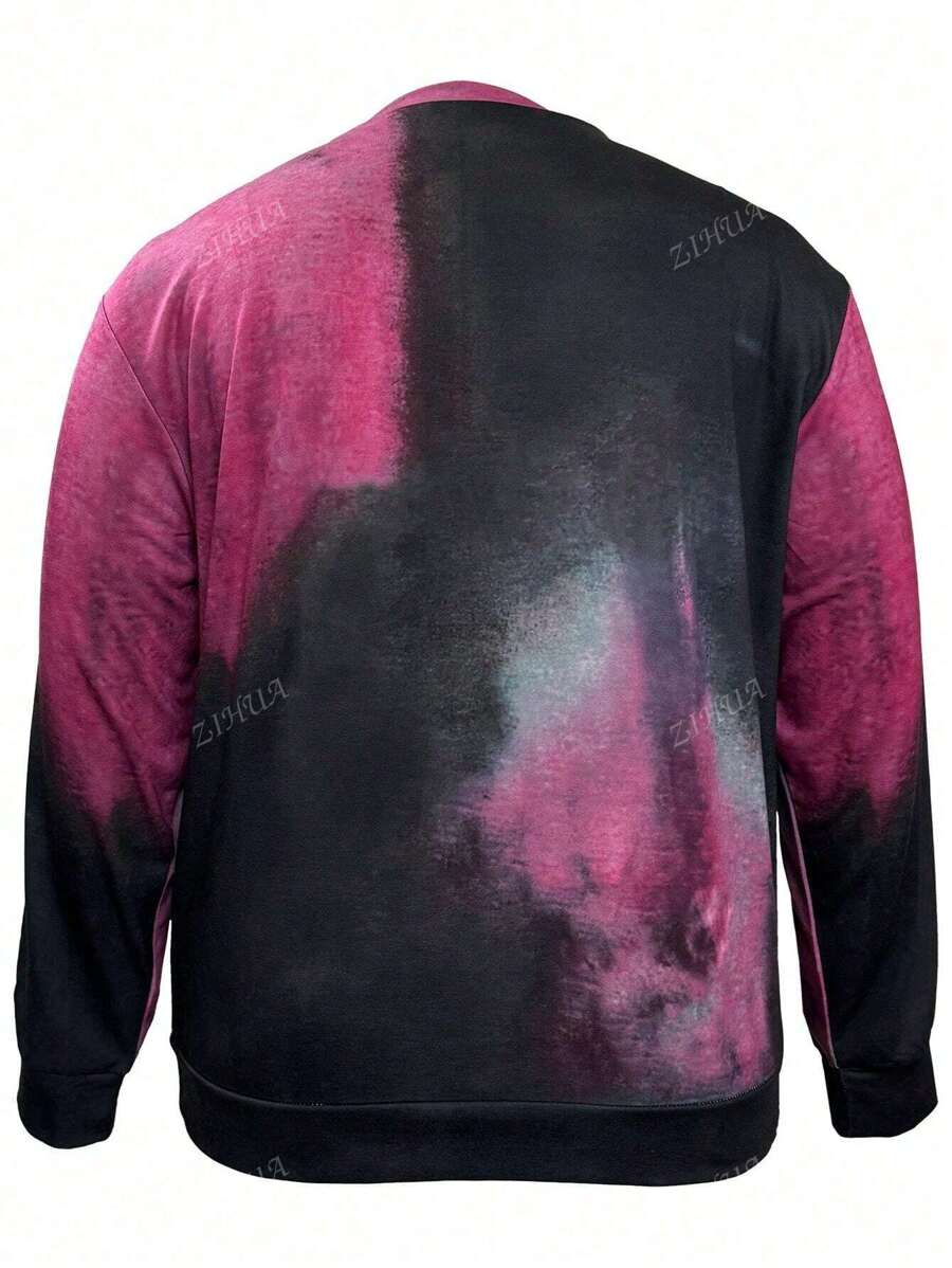 Plus Size English Text Ombre Print Crew Neck Sweatshirt