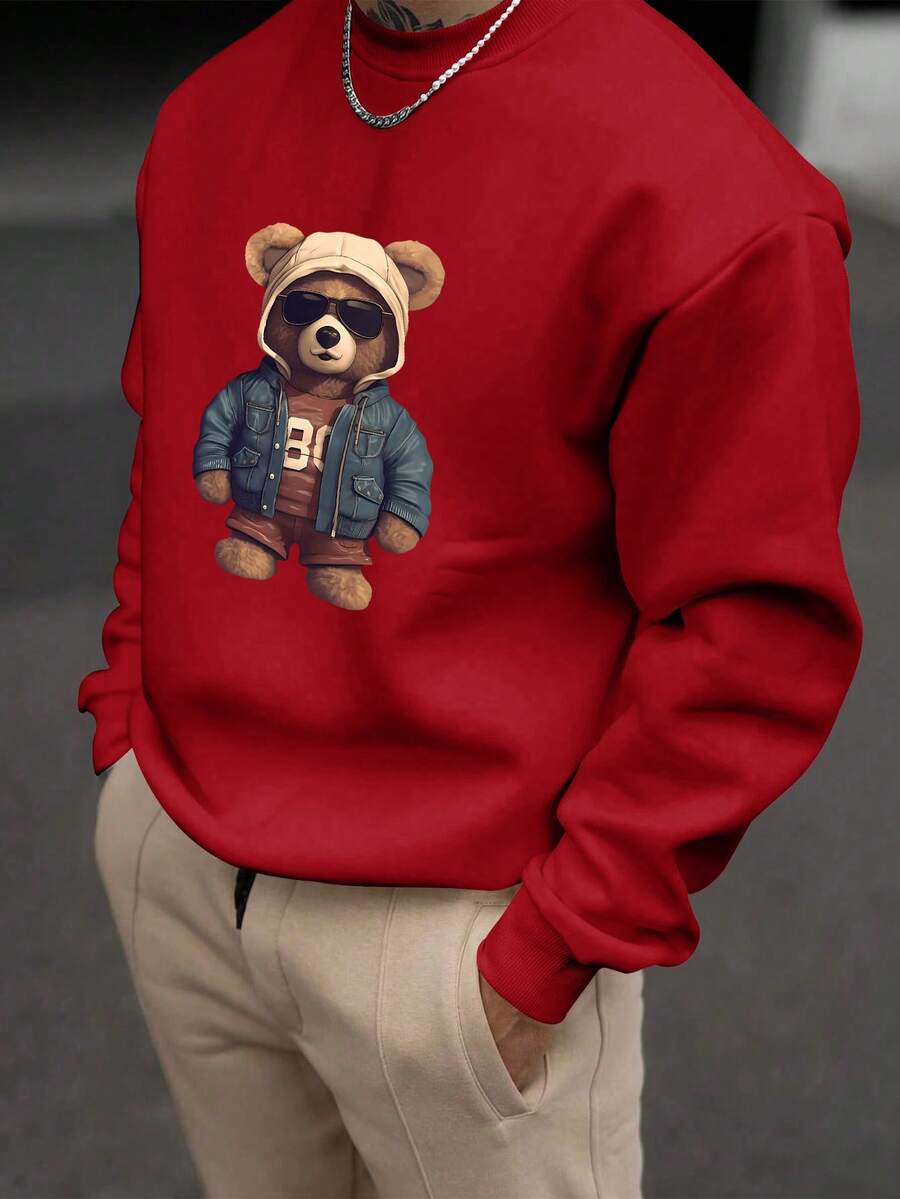 Men’s Fashionable Creative Bear Print Sweatshirt