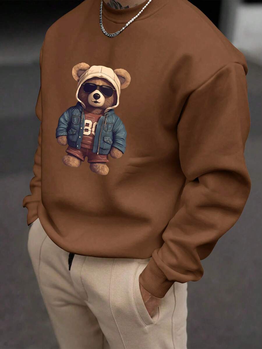 Men’s Fashionable Creative Bear Print Sweatshirt