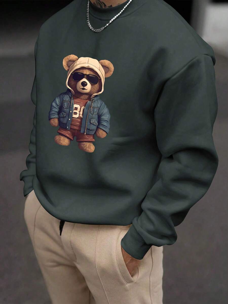 Men’s Fashionable Creative Bear Print Sweatshirt