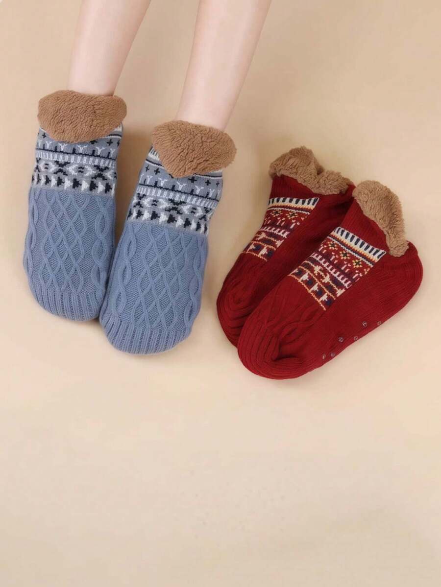 1 Pair Thick Warm Indoor Non-Slip Floor Socks – Unisex Winter Thermal Cozy Socks