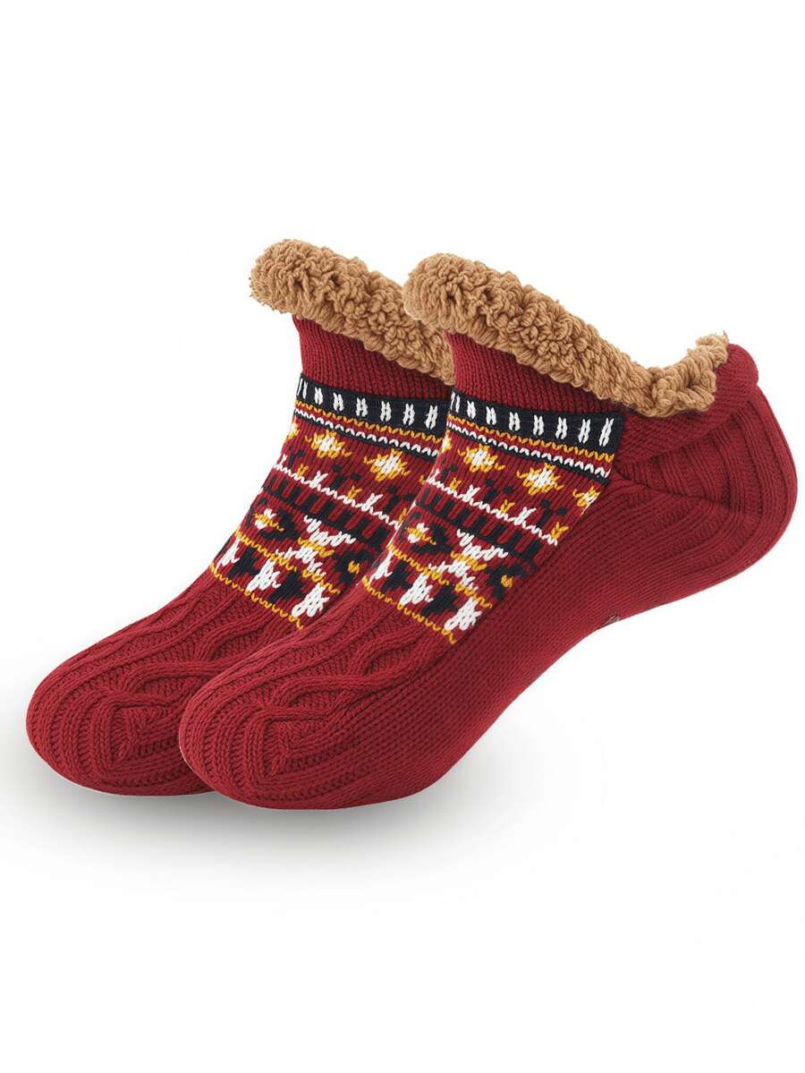 1 Pair Thick Warm Indoor Non-Slip Floor Socks – Unisex Winter Thermal Cozy Socks