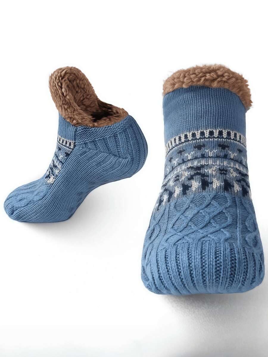 1 Pair Thick Warm Indoor Non-Slip Floor Socks – Unisex Winter Thermal Cozy Socks